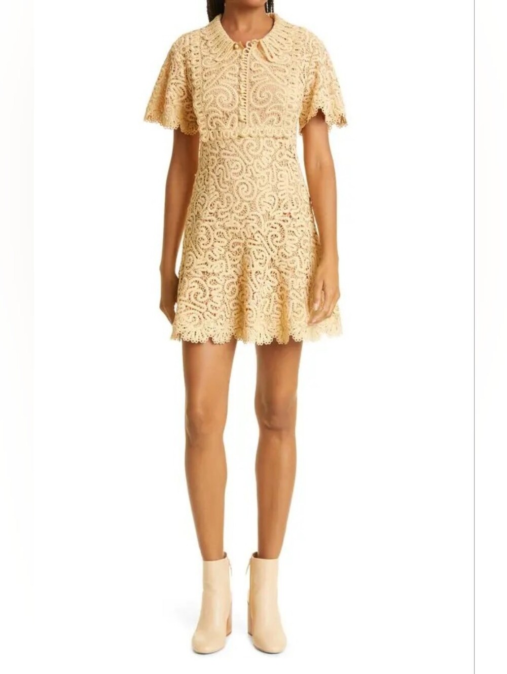 JONATHAN SIMKHAI Cheyenne Guipure Lace Mini Dress In Honey US O Org $695